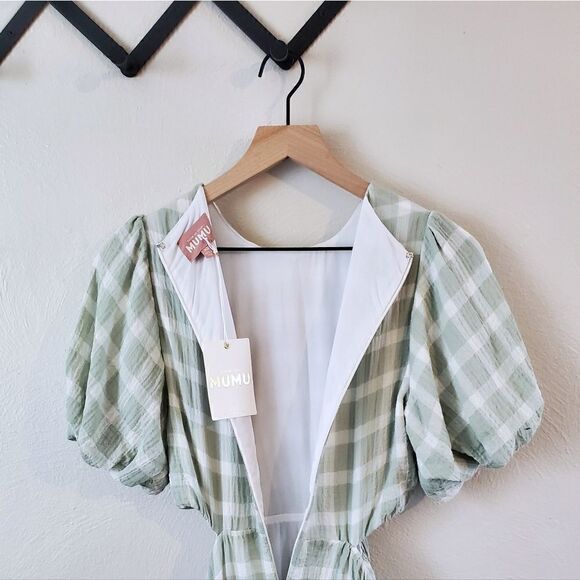 Show Me Your MuMu Eloise Green Gingham Cut Out Maxi Dress Size Extra Small NWT - Picture 10 of 11